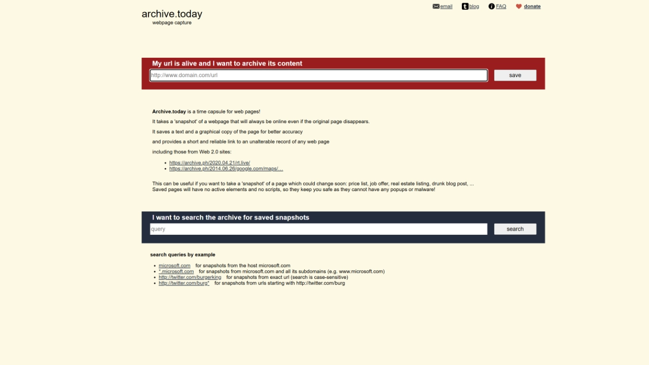 Screenshot of archive.today