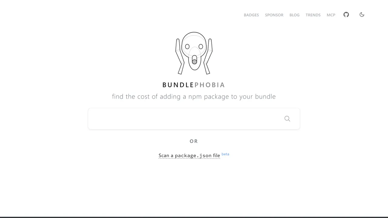 Screenshot of Bundlephobia