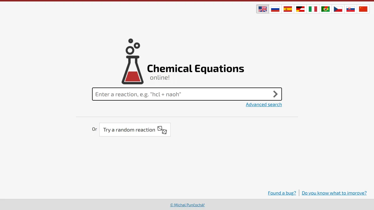 Screenshot of Chemical Equations Online