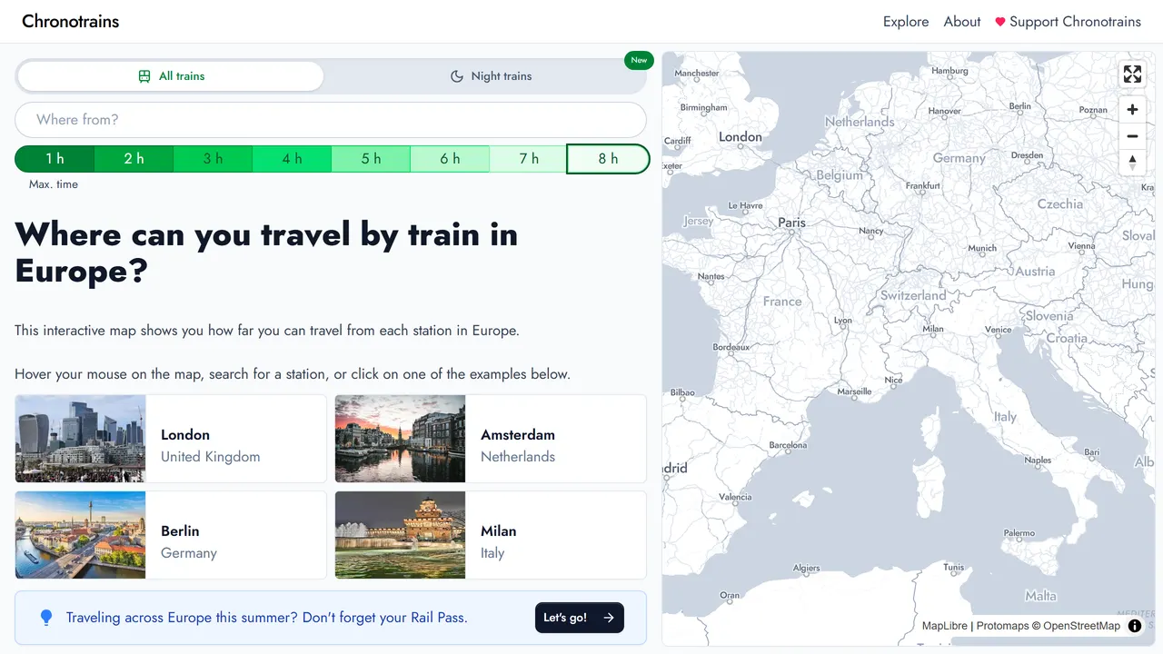 Screenshot of Chronotrains