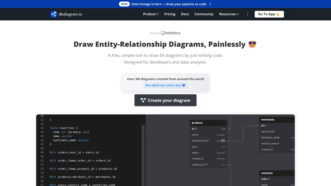 Screenshot of dbdiagram.io