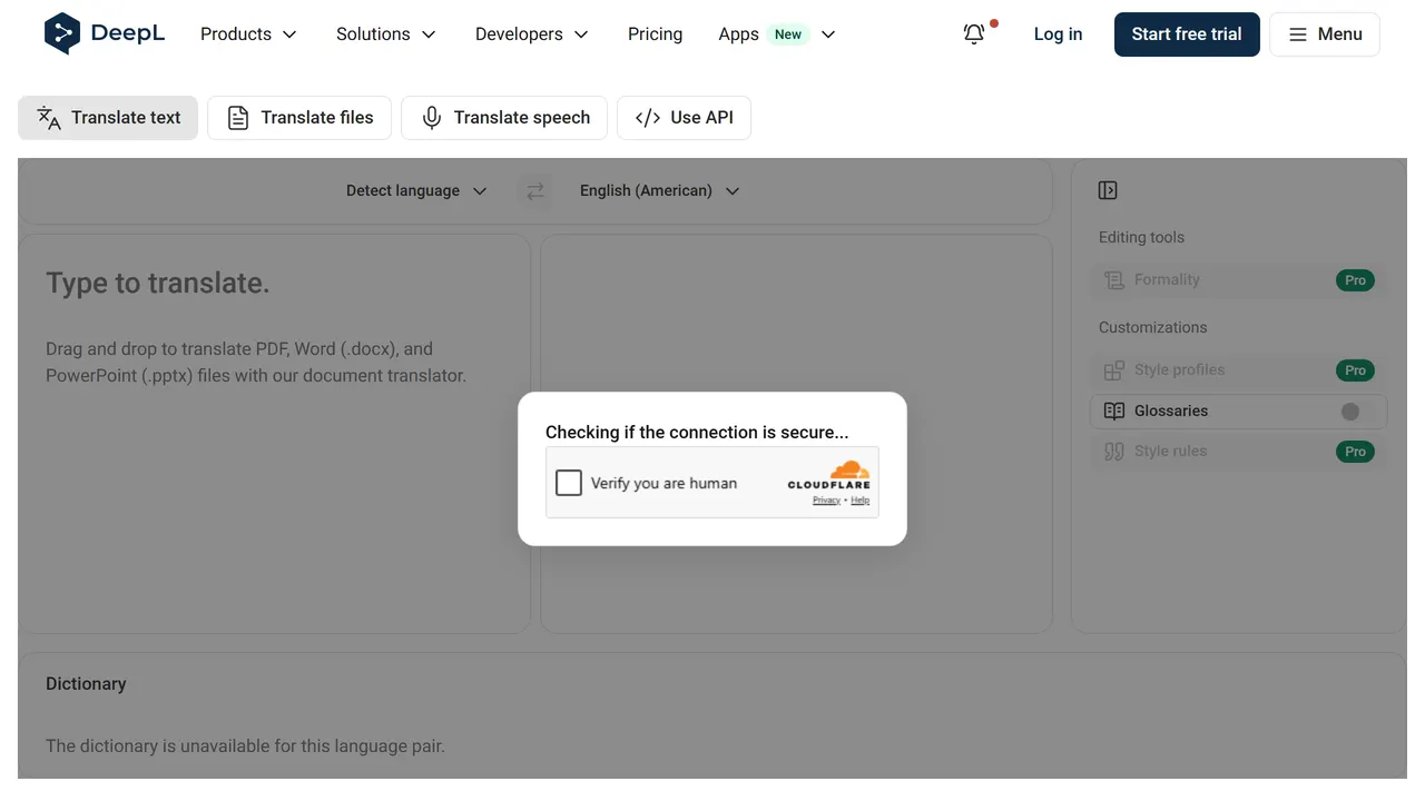 Screenshot of DeepL Translator