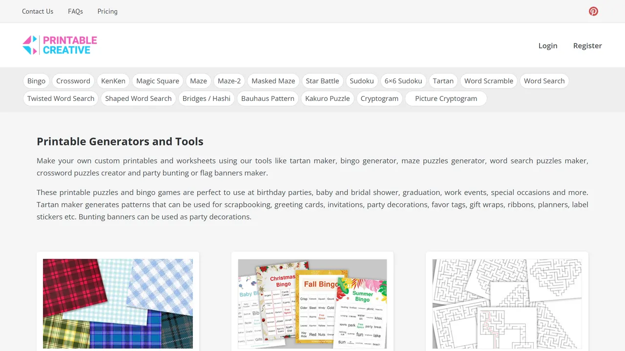 Screenshot of DIY Printable Generators