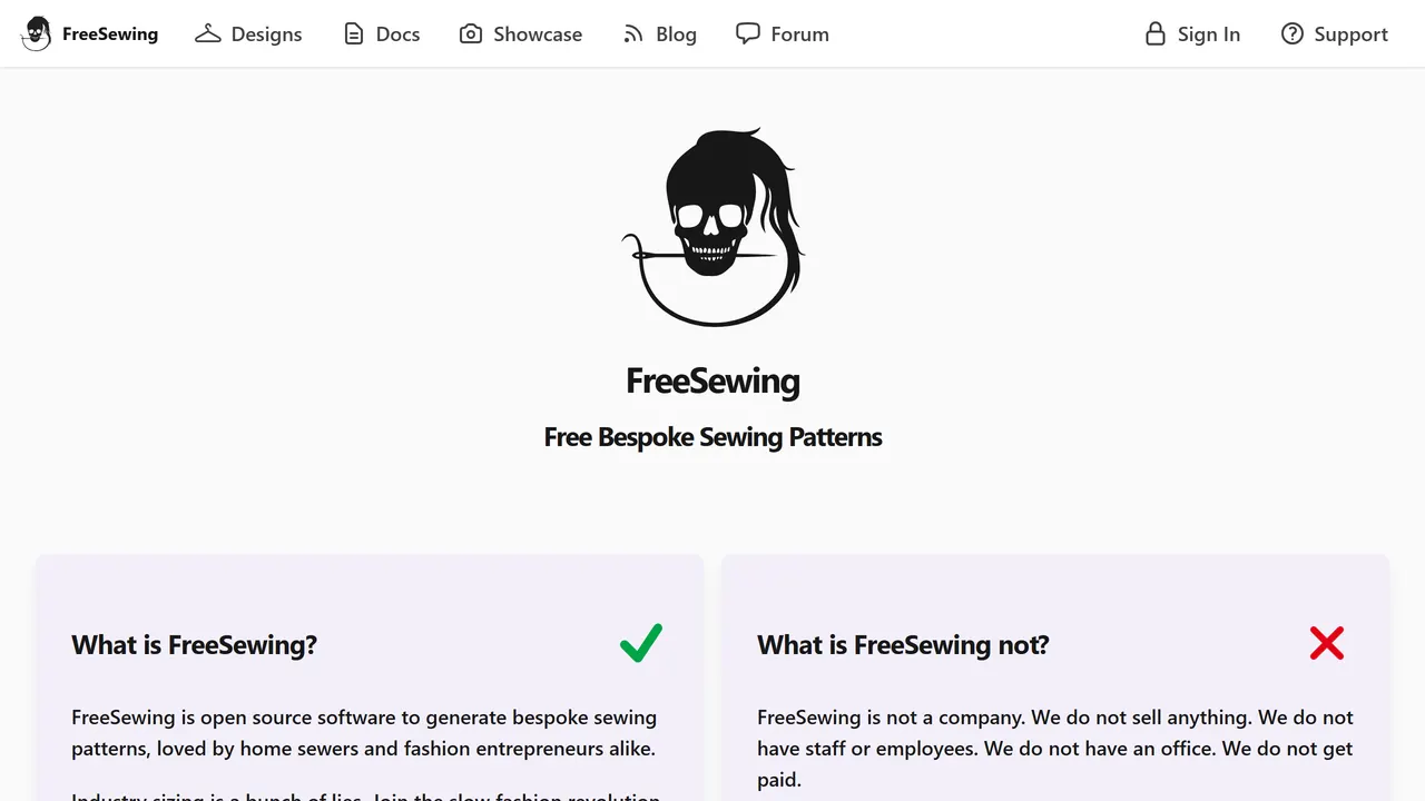 Screenshot of FreeSewing