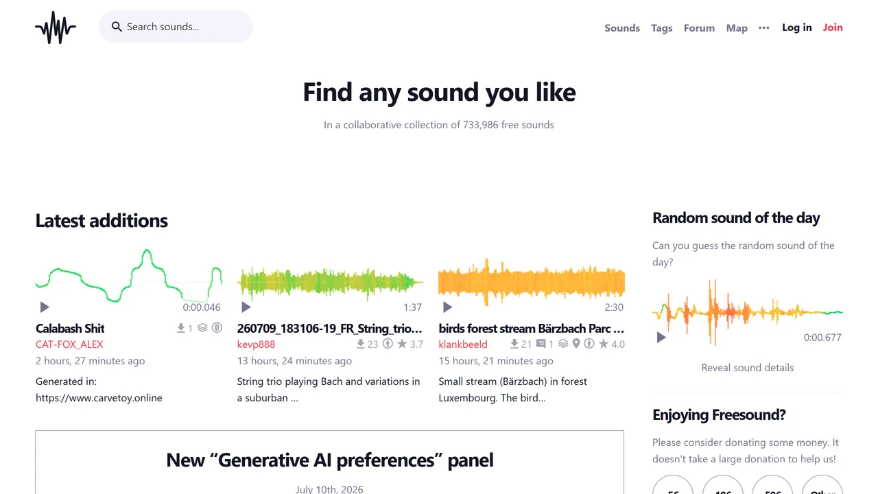 Screenshot of Freesound
