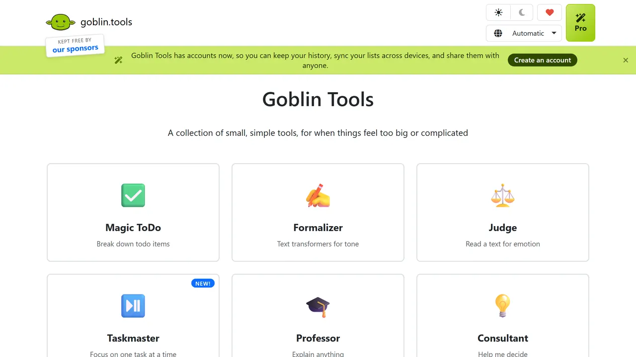 Screenshot of Goblin Tools