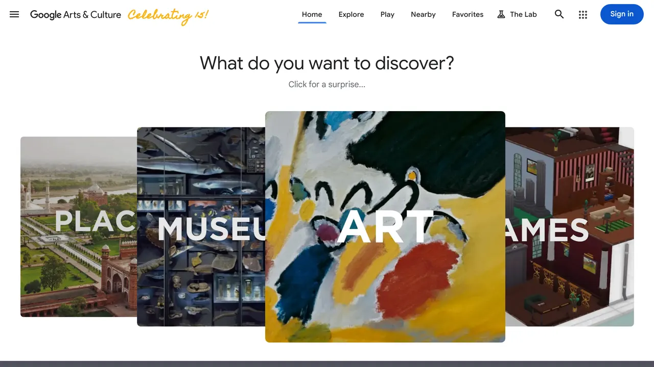 Screenshot of Google Arts & Culture