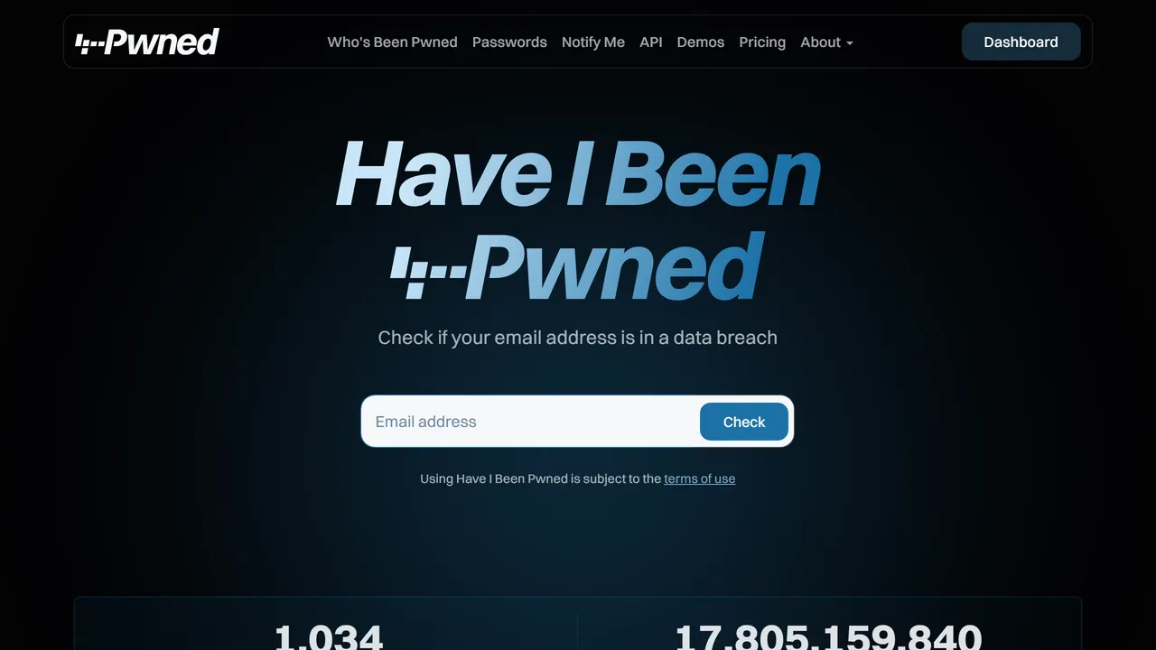 Screenshot of Have I Been Pwned