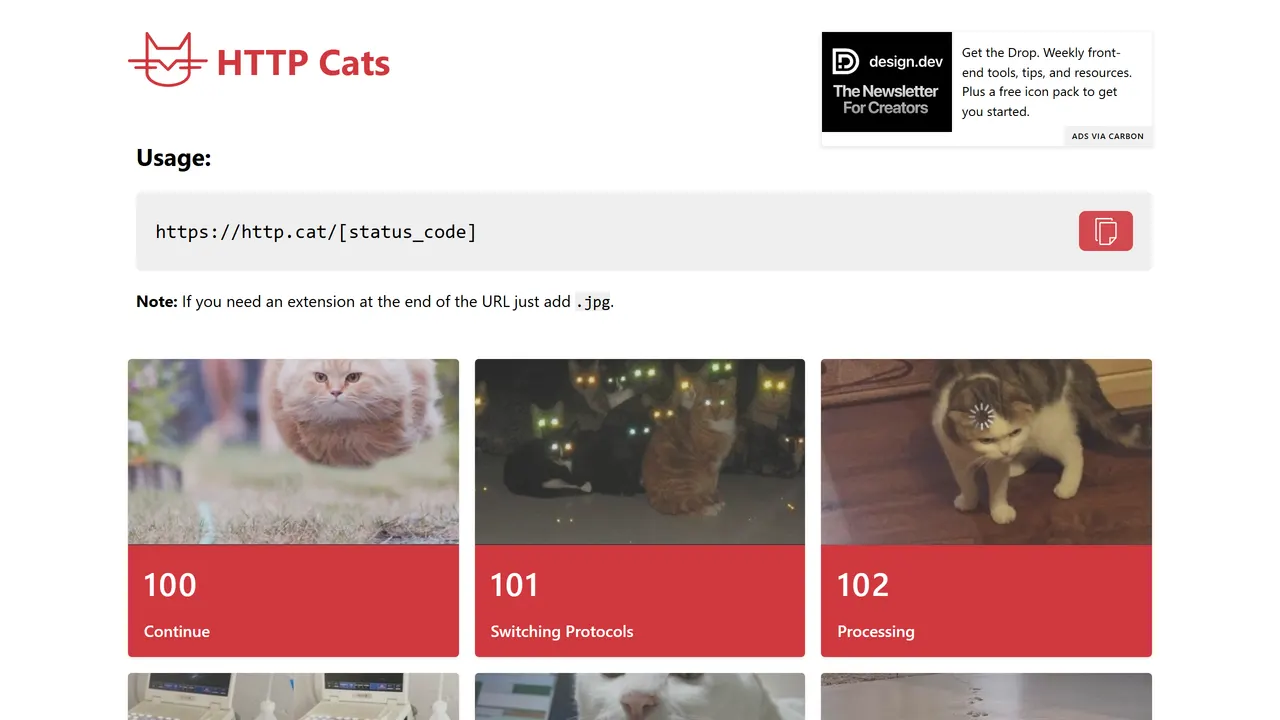 Screenshot of HTTP Cats