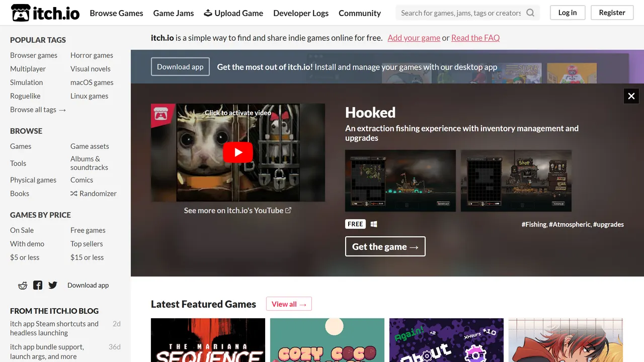 Screenshot of itch.io