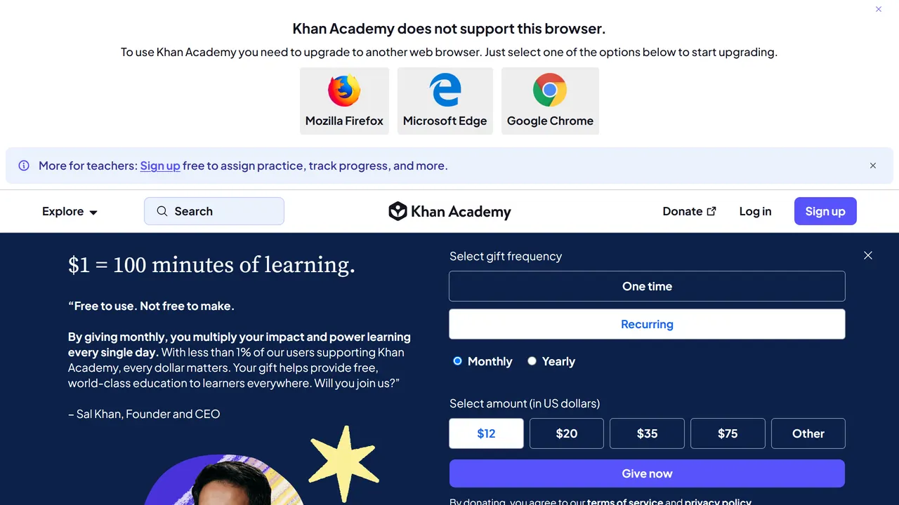Screenshot of Khan Academy
