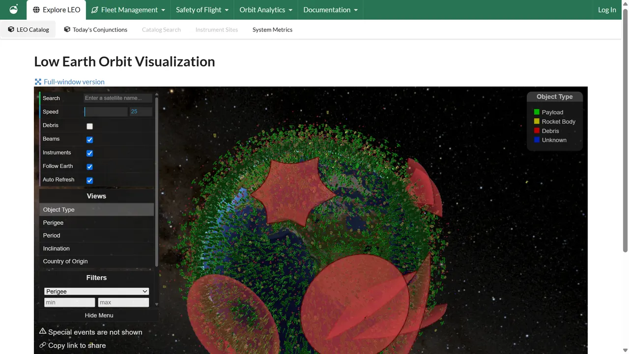 Screenshot of LeoLabs Visualization