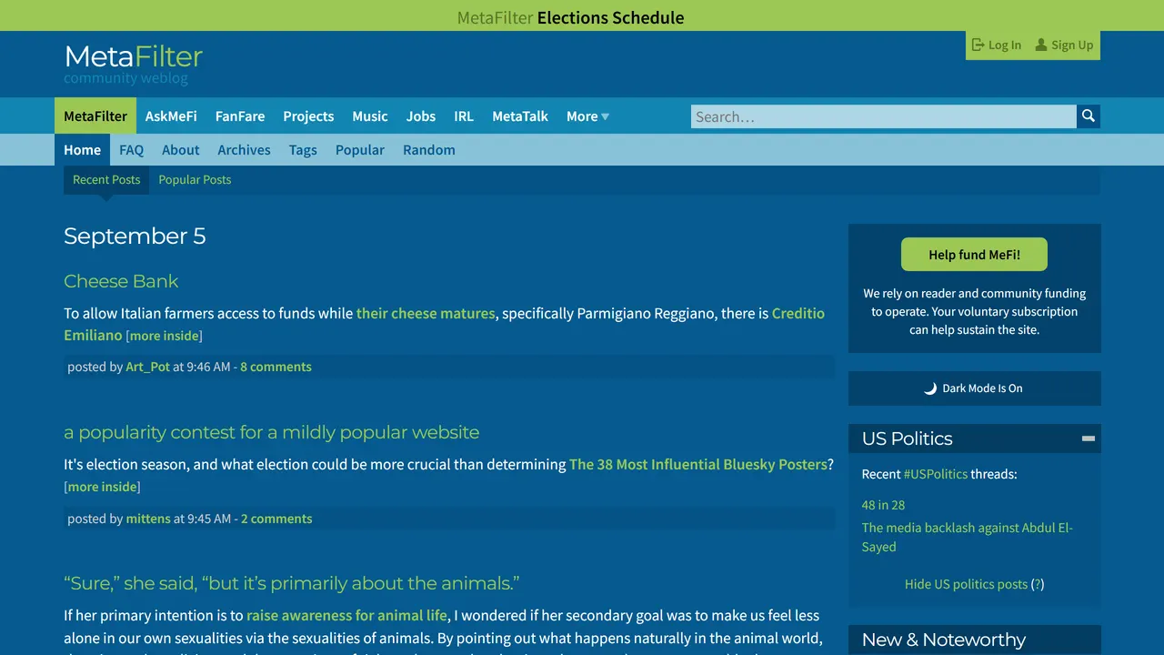 Screenshot of MetaFilter