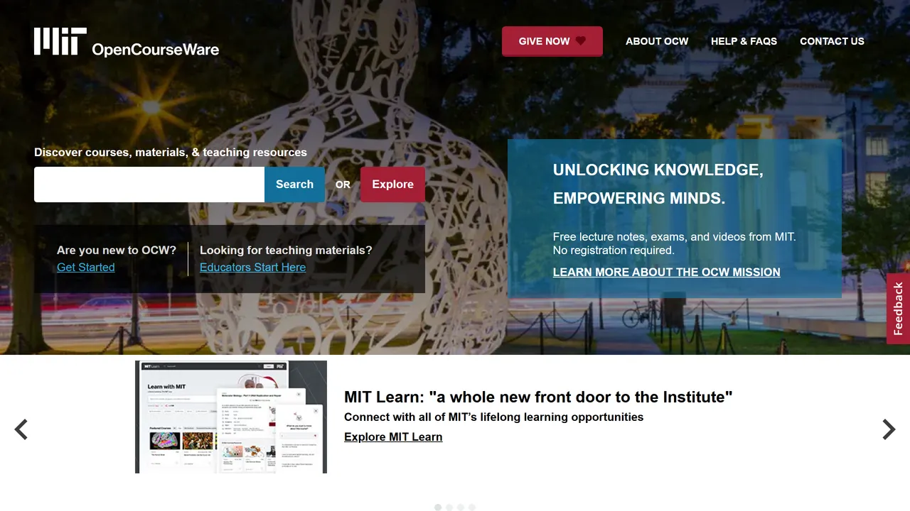 Screenshot of MIT OpenCourseWare