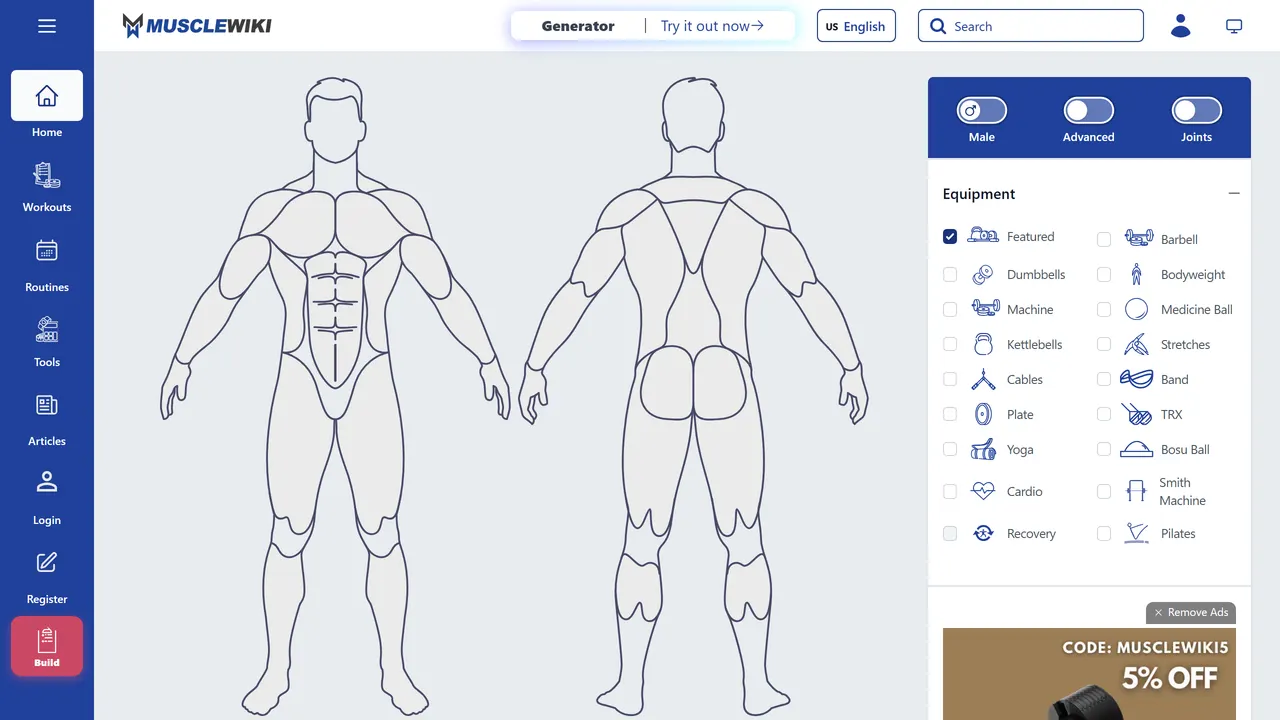 Screenshot of MuscleWiki