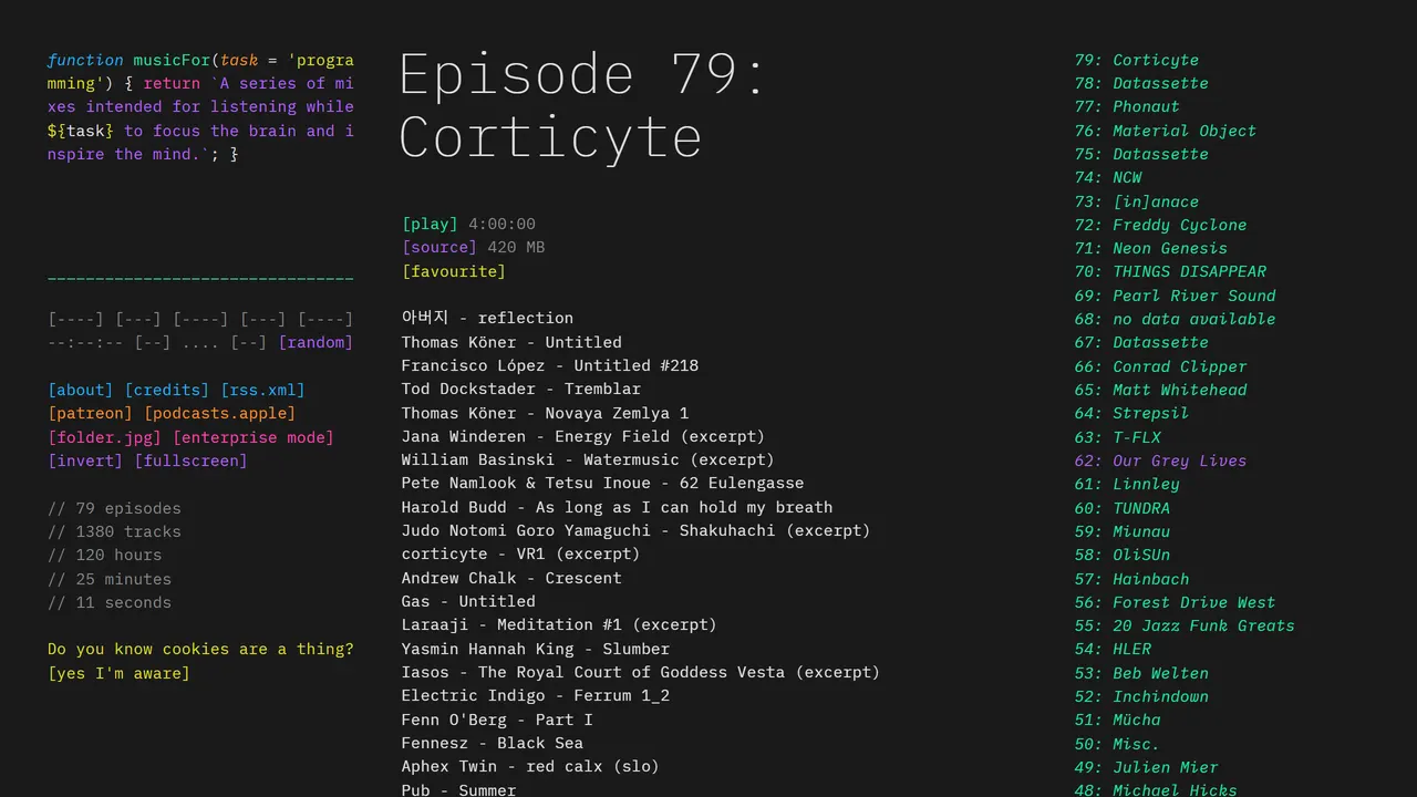 Screenshot of musicForProgramming();
