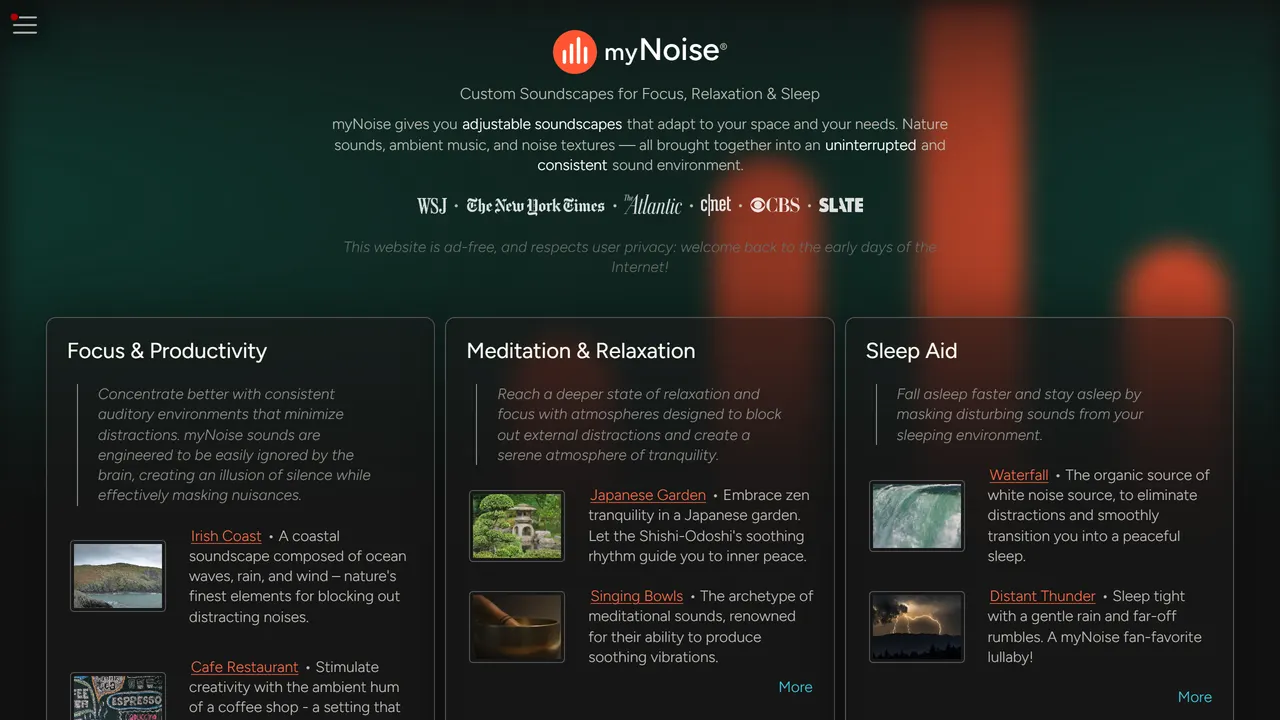 Screenshot of myNoise