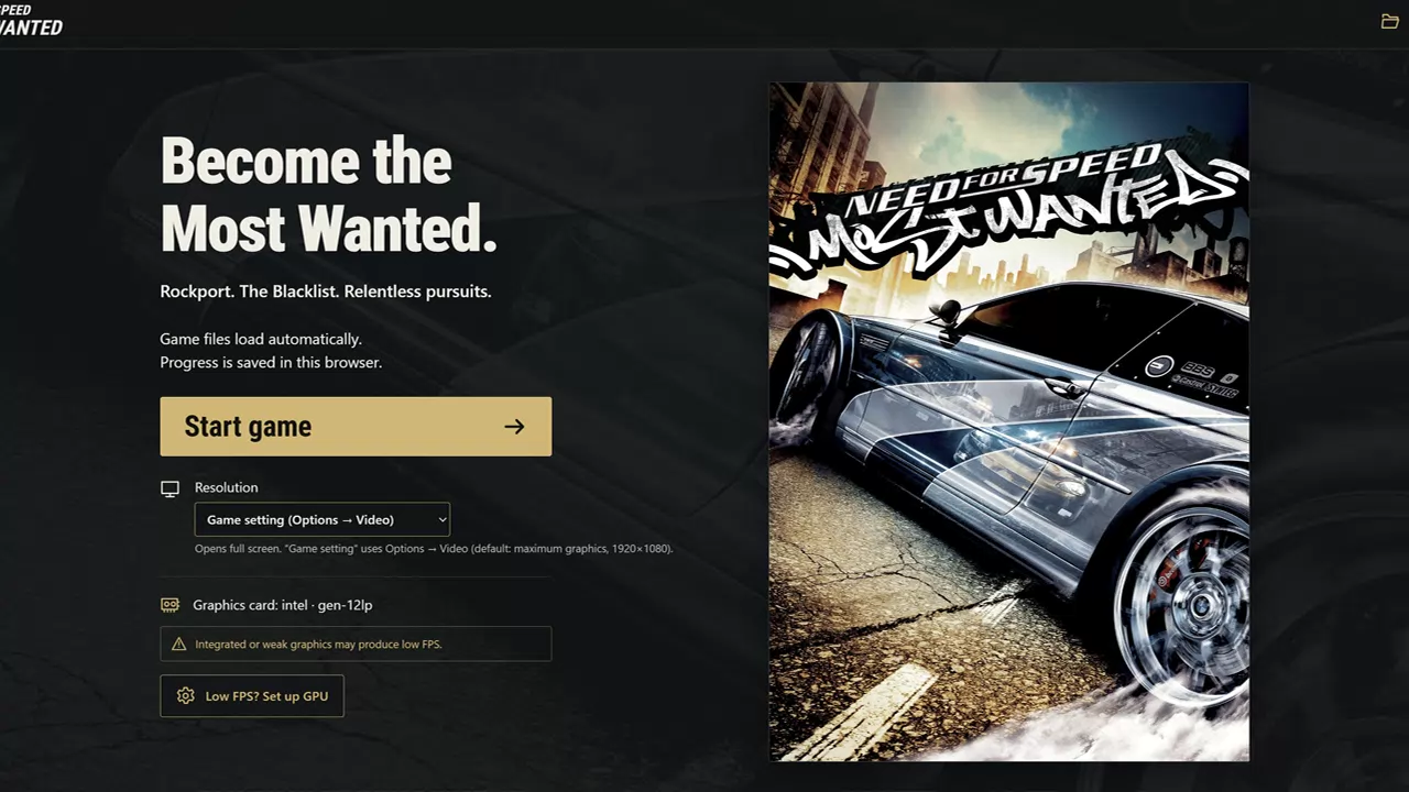Screenshot of Need for Speed: Most Wanted Web Port