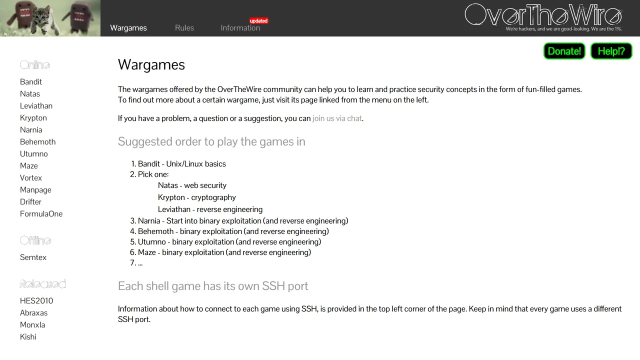 Screenshot of OverTheWire