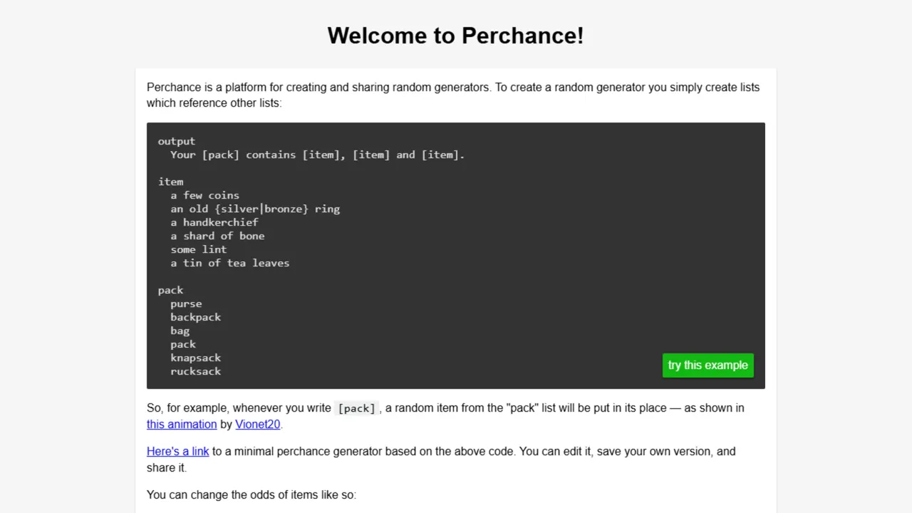 Screenshot of Perchance