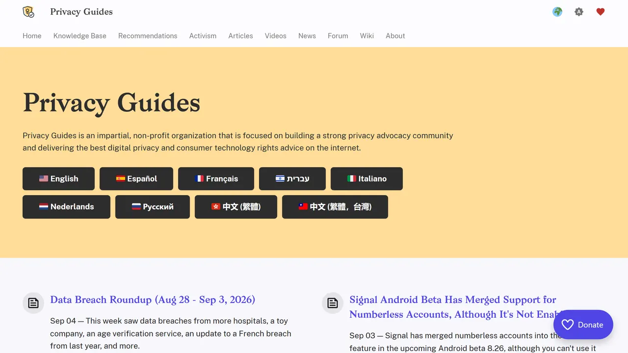 Screenshot of Privacy Guides
