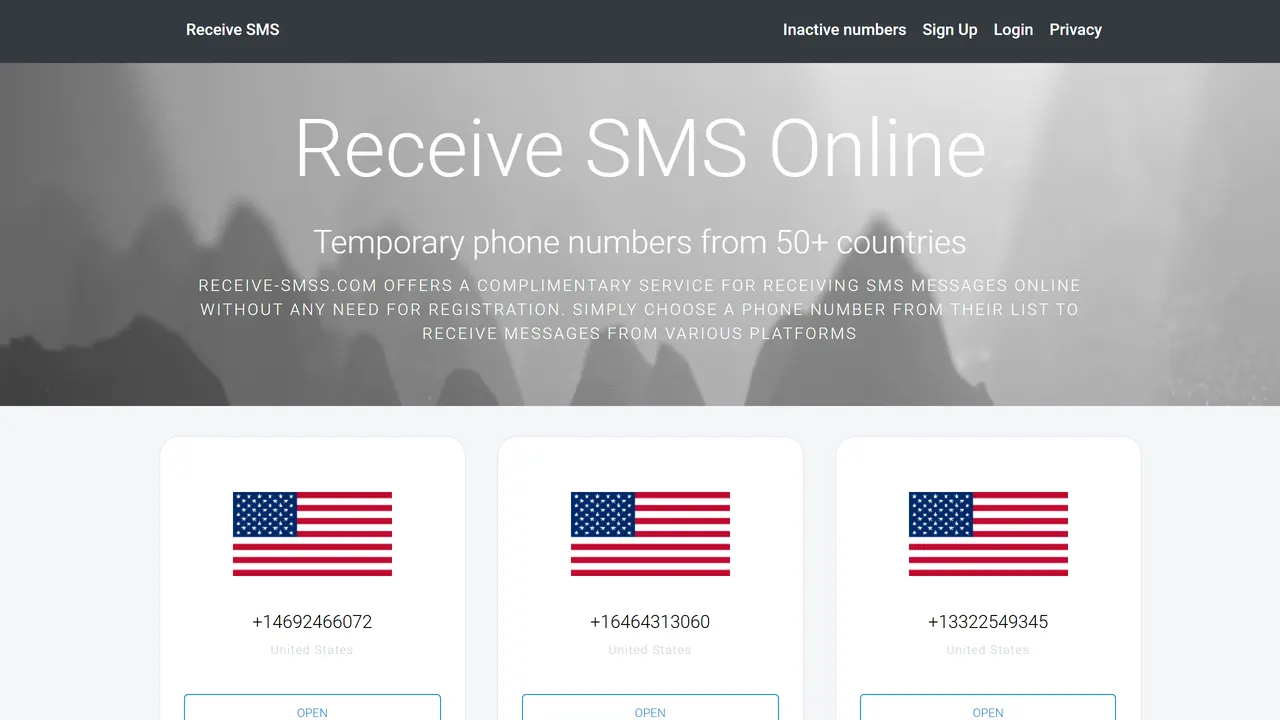 Screenshot of Receive SMSS