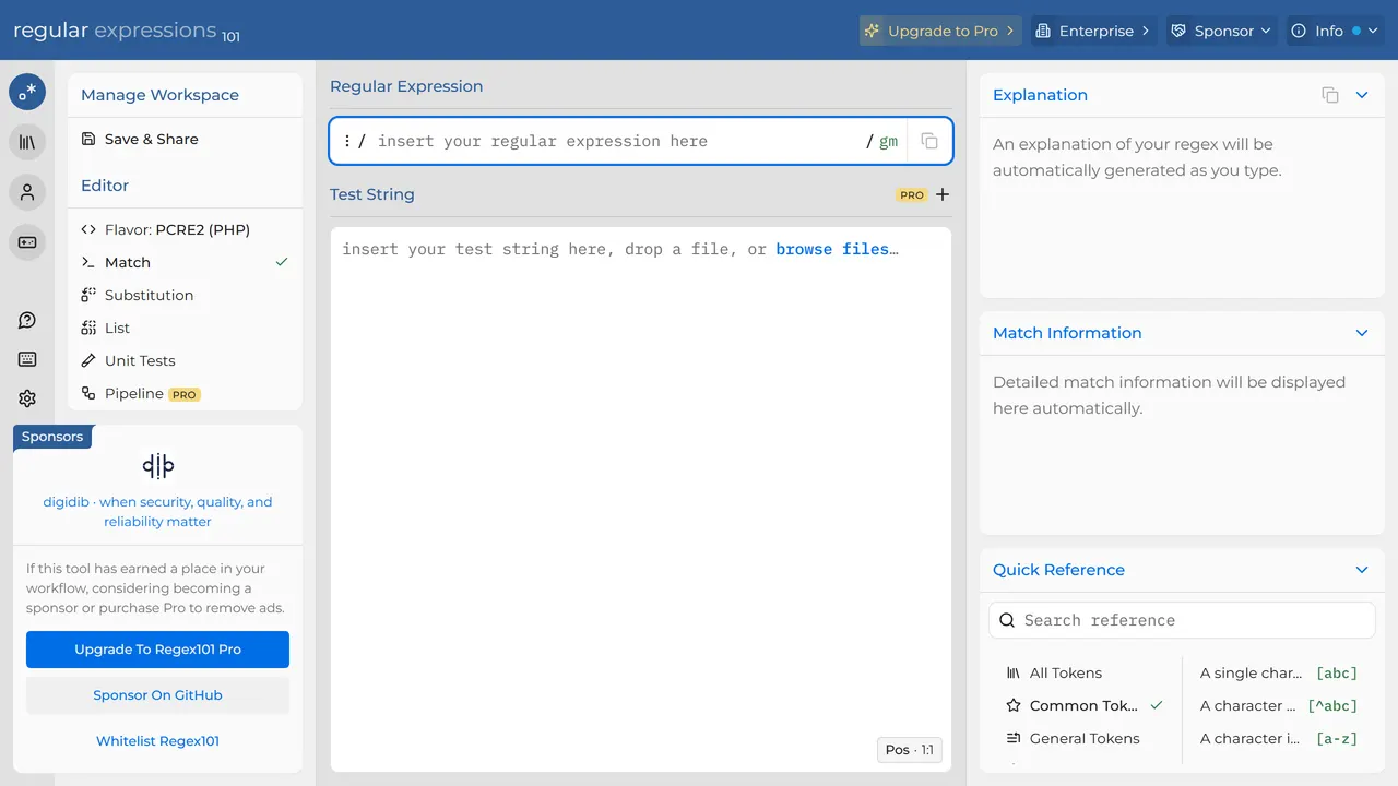 Screenshot of regex101