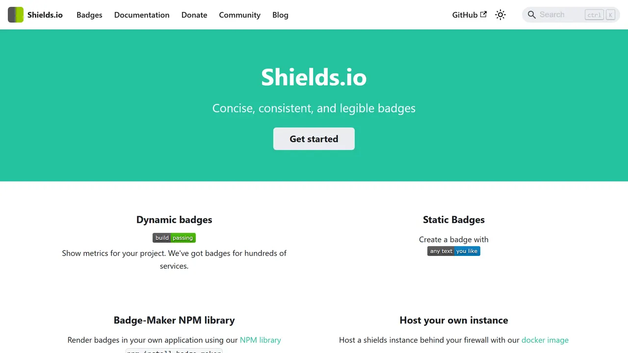 Screenshot of Shields.io