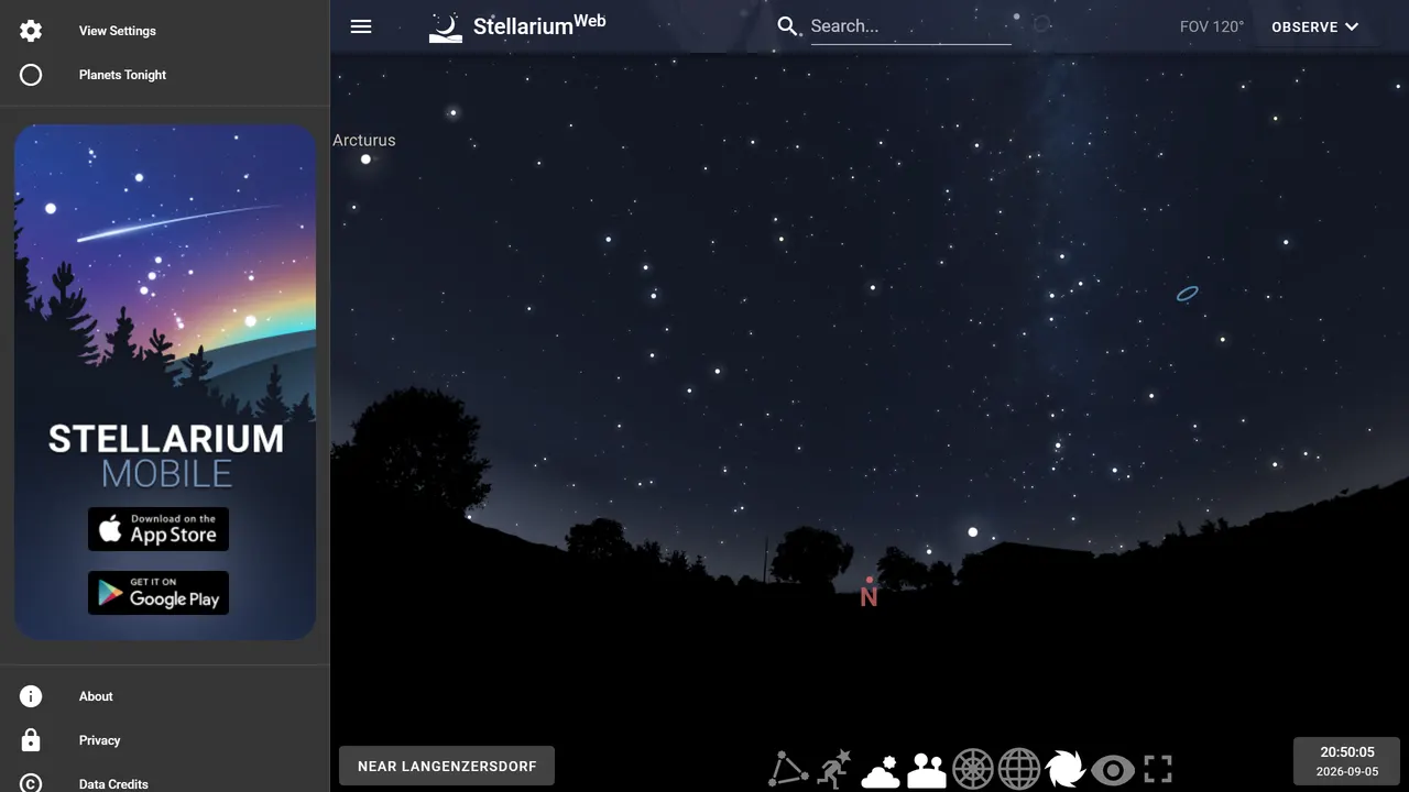 Screenshot of Stellarium Web