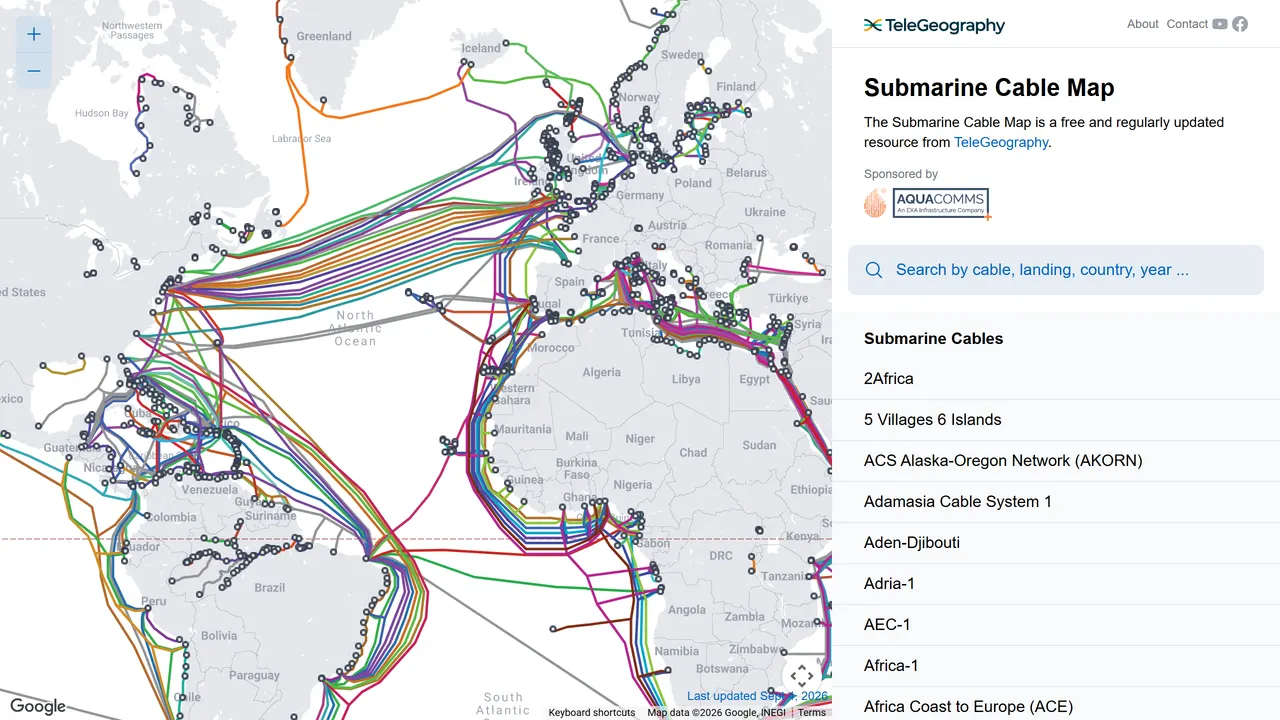 Screenshot of Submarine Cable Map