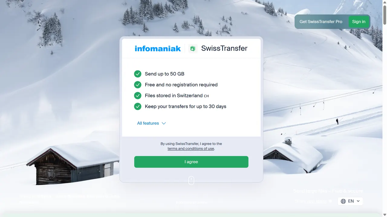 Screenshot of SwissTransfer