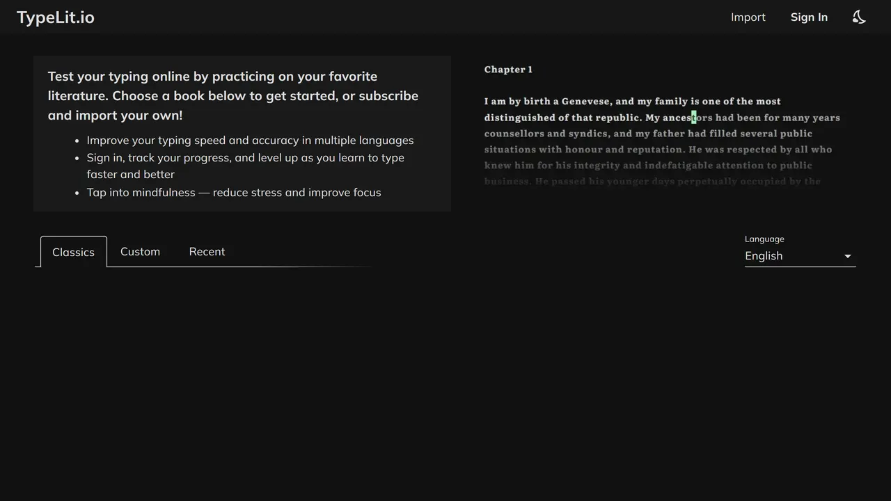 Screenshot of TypeLit.io