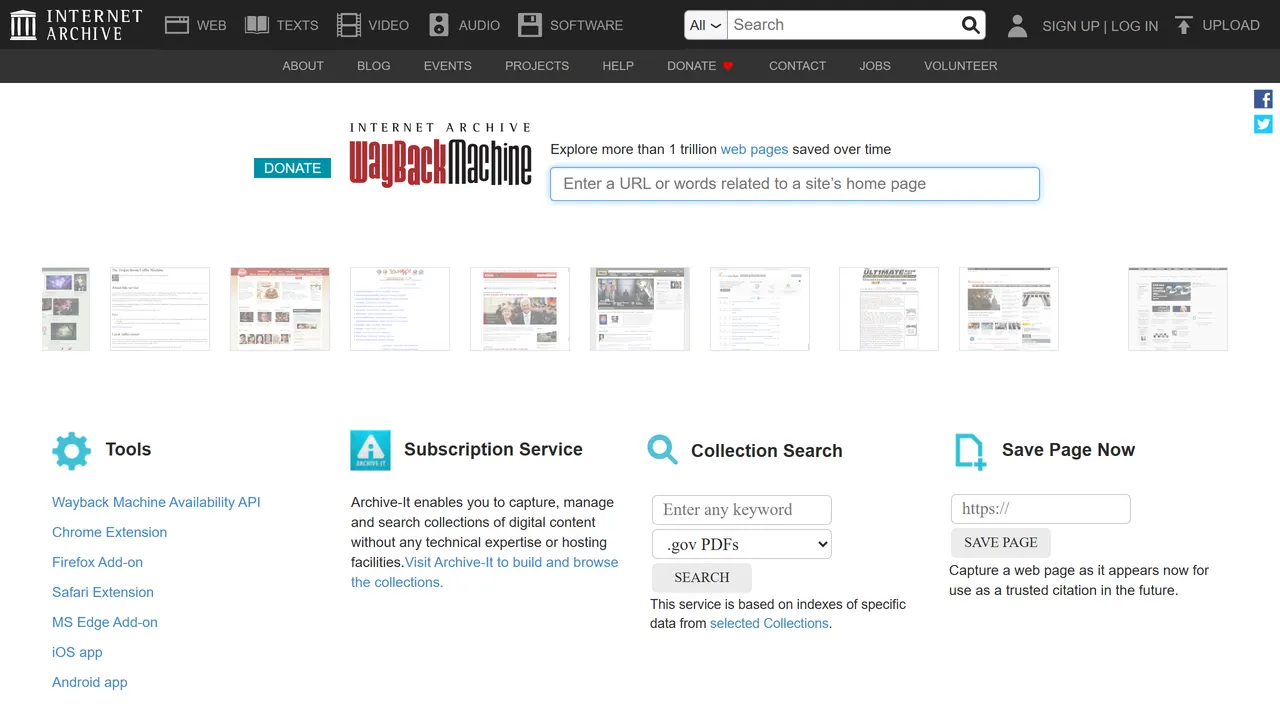 Screenshot of Wayback Machine