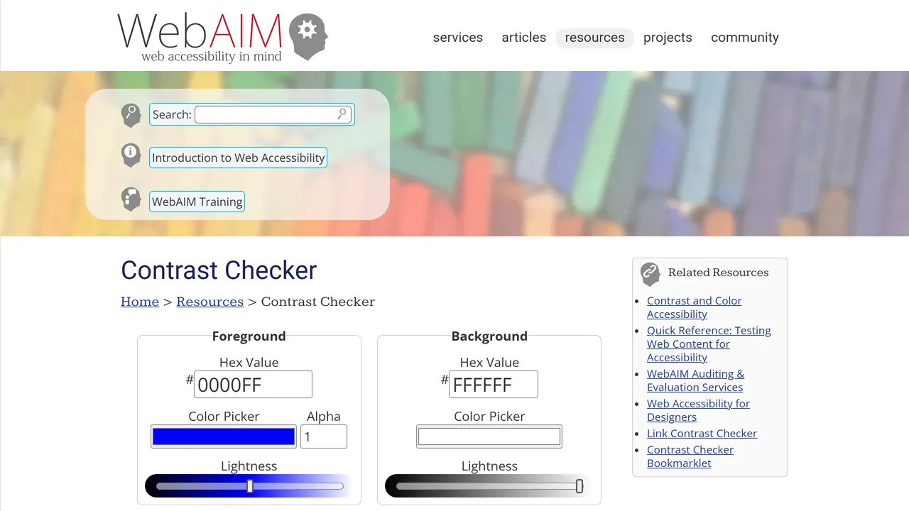 Screenshot of WebAIM Contrast Checker