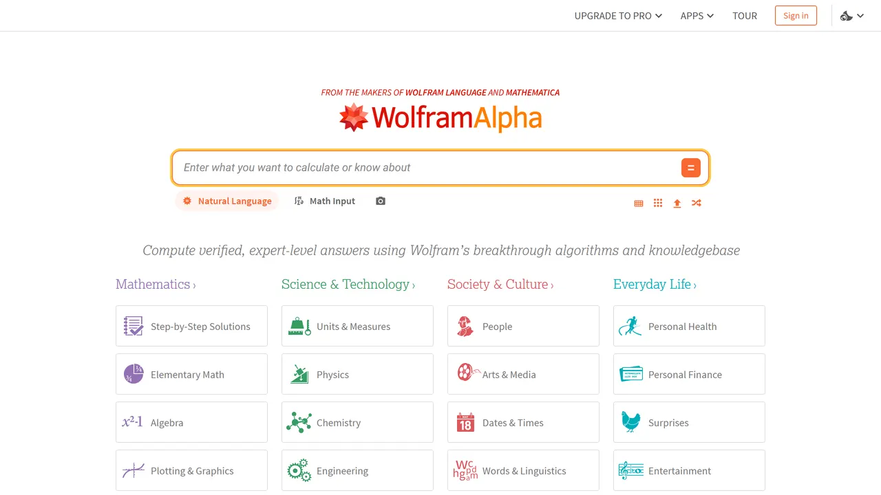 Screenshot of Wolfram Alpha
